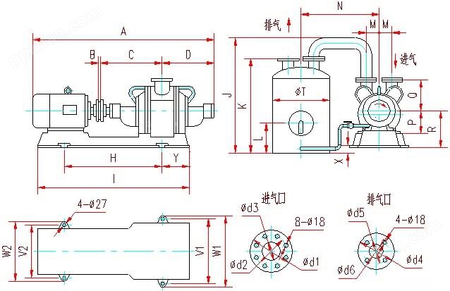 SZ型水环式真空泵外形及安装尺寸图